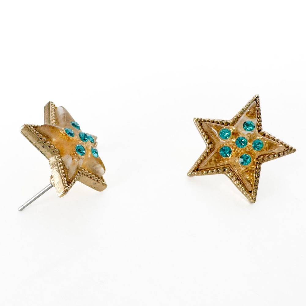 Betsey Johnson Star Earrings With Teal Crystals by Heavens To Betsey Collection - Picture 4 of 8